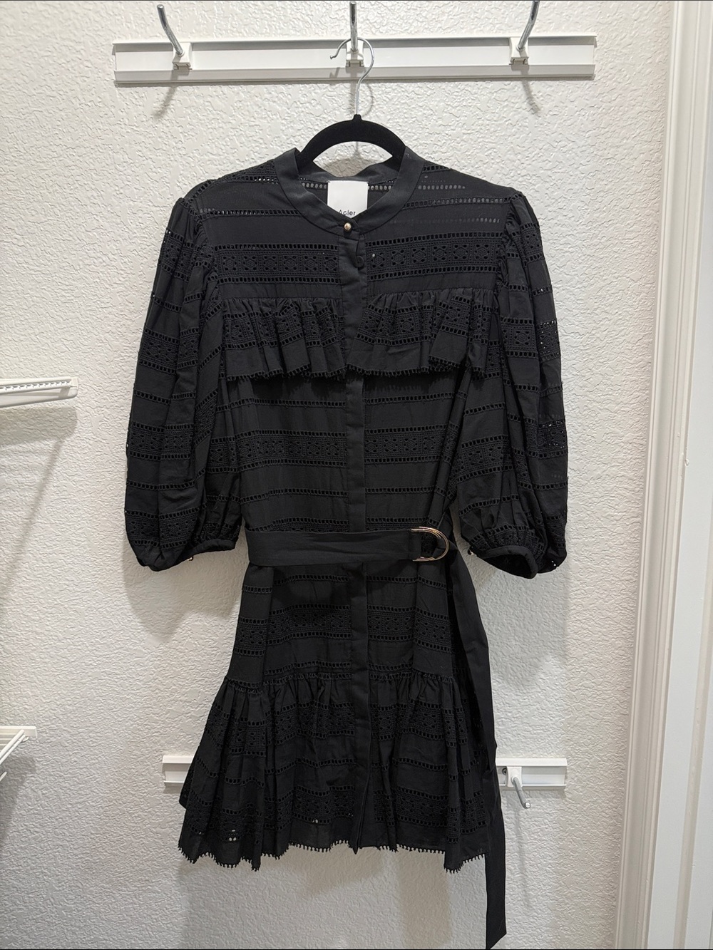 Acler Black Eyelet Ruffle Belted Mini Dress
